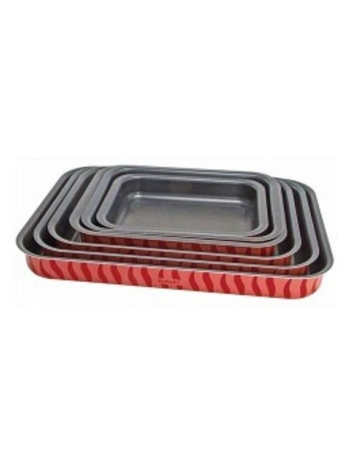 Set Of 6 Rectangular Trays Red/Black ( 31*45 / 29*41 / 27*37 / 24*31 / 22*29 / 19*25 )cm