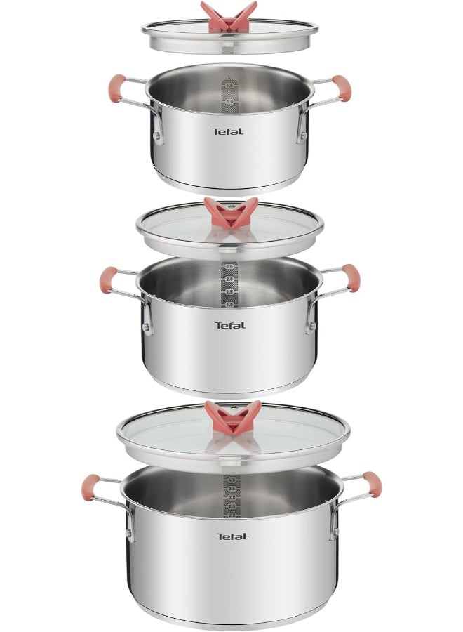 Tefal Optispace Stainless Steel Stewpot Set- G720S678 Grey 18,22,26,30cm - Image 5
