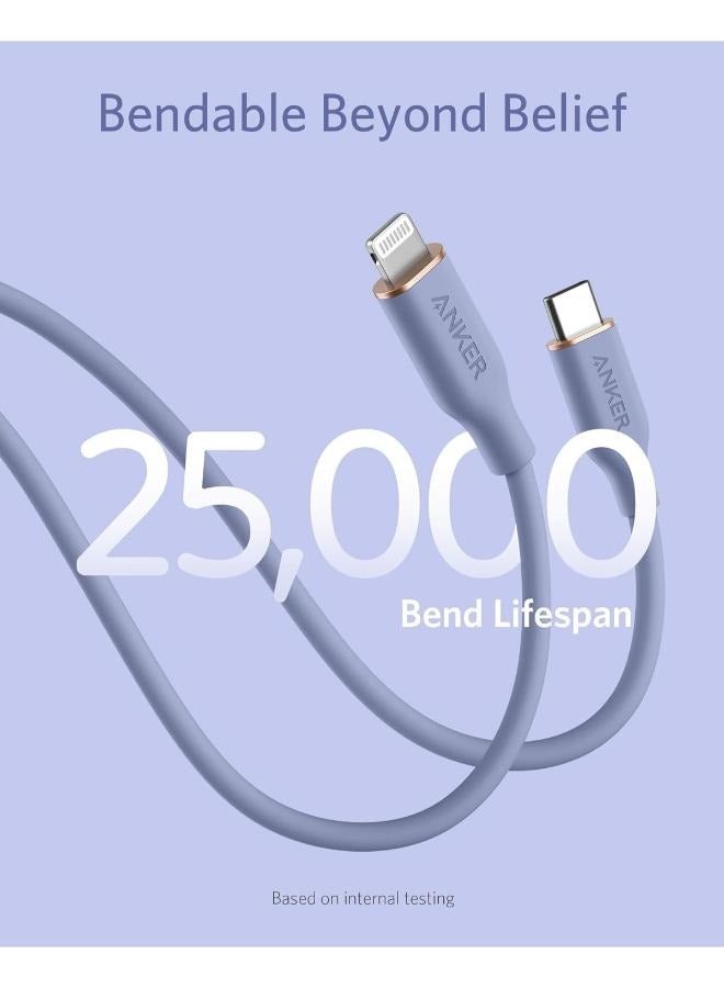 آنكر Anker USB-C to Lightning Cable, 641 Cable (Purple, 3ft - 0.9m), MFi Certified, Powerline III Flow Silicone Fast Charging Cable for iPhone 13 13 Pro 12 11 X XS XR 8 Plus (Charger Not Included) Purple  - Image 4