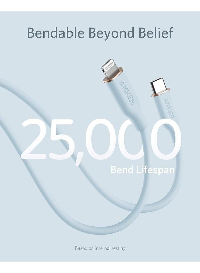 Anker USB-C to Lightning Cable, 641 Cable (Misty Blue, 3ft -0.9m ), MFi Certified, Powerline III Flow Silicone Fast Charging Cable for iPhone 13 13 Pro 12 11 X XS XR 8 Plus (Charger Not Included) Blue