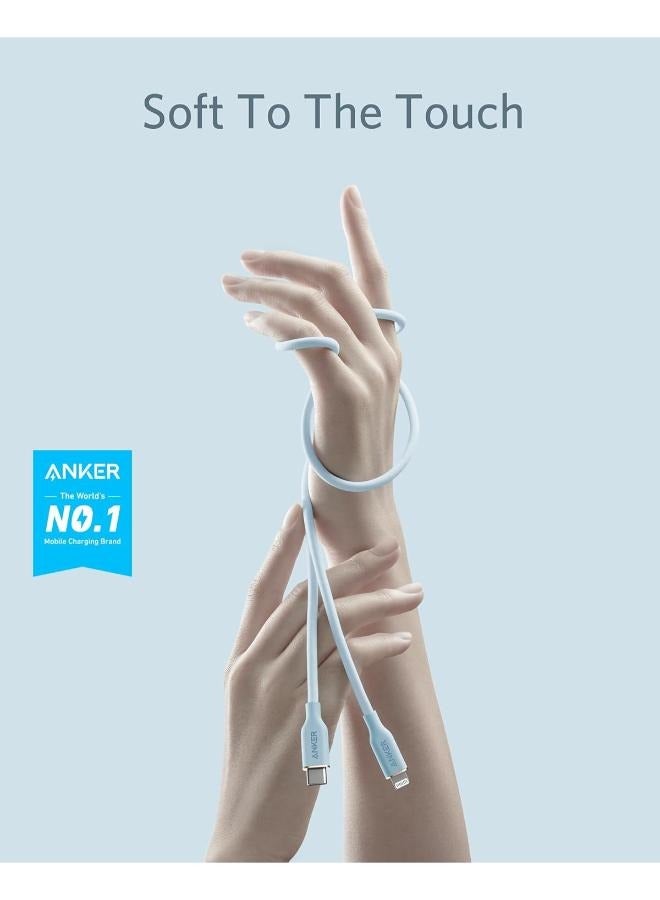 Anker USB-C to Lightning Cable, 641 Cable (Misty Blue, 3ft -0.9m ), MFi Certified, Powerline III Flow Silicone Fast Charging Cable for iPhone 13 13 Pro 12 11 X XS XR 8 Plus (Charger Not Included) Blue