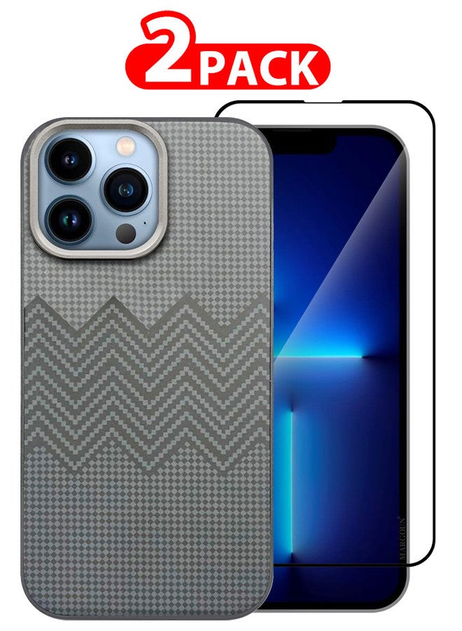 MARGOUN For iPhone 13 Pro Max 2 Pack Case And Screen Protector Carbon Fiber Made Slim And Light Shockproof Phone Cover Military-Grade Protection MIX5  - Image 1