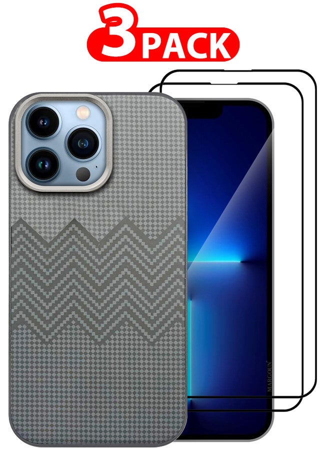MARGOUN For iPhone 13 Pro Max 3 Pack Case And 2 Screen Protectors Carbon Fiber Made Slim And Light Shockproof Phone Cover Military-Grade Protection MIX5  - Image 1