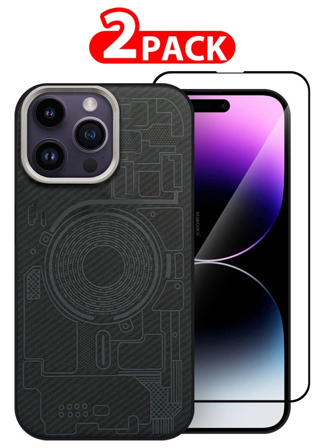 MARGOUN For iPhone 14 Pro Max 2 Pack Case And Screen Protector Carbon Fiber Made Slim And Light Shockproof Phone Cover Military-Grade Protection MIX1  - Image 1