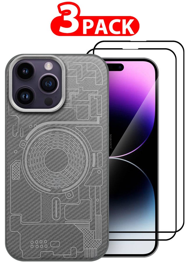 MARGOUN For iPhone 14 Pro Max 3 Pack Case And 2 Screen Protectors Carbon Fiber Made Slim And Light Shockproof Phone Cover Military-Grade Protection MIX4  - Image 1