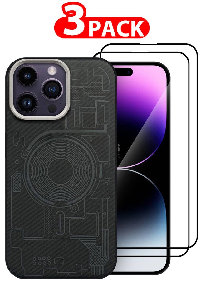 MARGOUN For iPhone 14 Pro Max 3 Pack Case And 2 Screen Protectors Carbon Fiber Made Slim And Light Shockproof Phone Cover Military-Grade Protection MIX1  - Image 1