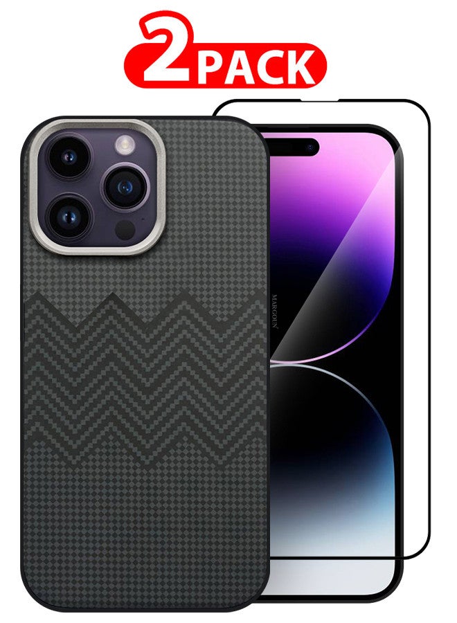 MARGOUN For iPhone 14 Pro Max 2 Pack Case And Screen Protector Carbon Fiber Made Slim And Light Shockproof Phone Cover Military-Grade Protection MIX2  - Image 1