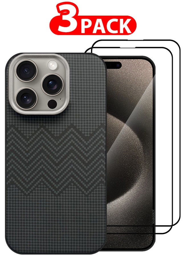 MARGOUN For iPhone 15 Pro 3 Pack Case And 2 Screen Protectors Carbon Fiber Made Slim And Light Shockproof Phone Cover Military-Grade Protection MIX2  - Image 1