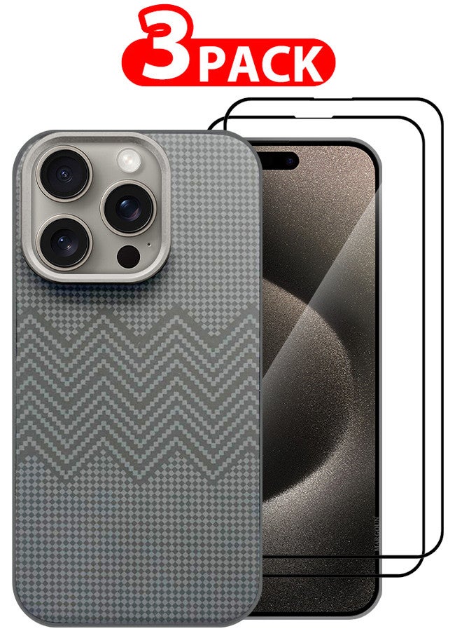 MARGOUN For iPhone 15 Pro 3 Pack Case And 2 Screen Protectors Carbon Fiber Made Slim And Light Shockproof Phone Cover Military-Grade Protection MIX5  - Image 1