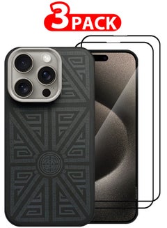 MARGOUN For iPhone 15 Pro 3 Pack Case And 2 Screen Protectors Carbon Fiber Made Slim And Light Shockproof Phone Cover Military-Grade Protection MIX3  - Image 1