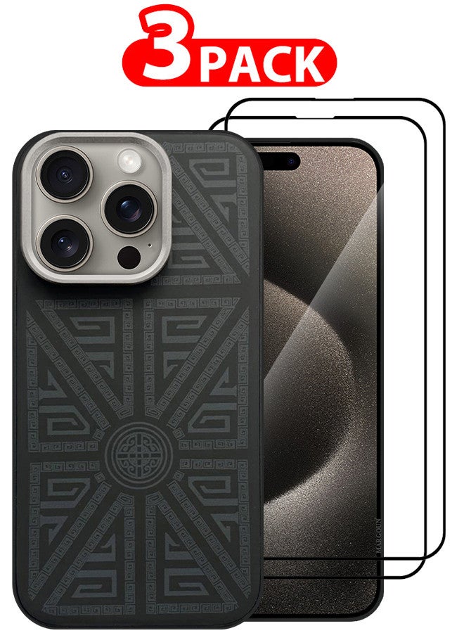 MARGOUN For iPhone 15 Pro 3 Pack Case And 2 Screen Protectors Carbon Fiber Made Slim And Light Shockproof Phone Cover Military-Grade Protection MIX3  - Image 1