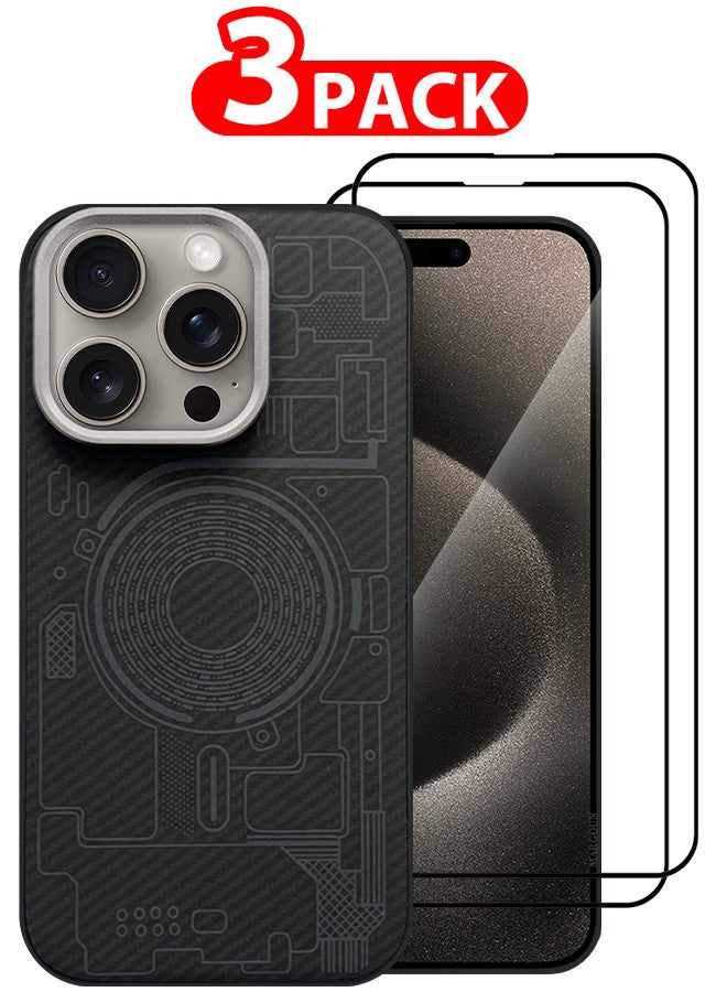 مارجون حافظة ثلاثية و2 واقي شاشة لجهاز آيفون 15 برو ماكس مصنوعة من ألياف الكربون رفيعة وخفيفة مقاومة للصدمات تغطية بمستوى عسكري - Image 1
