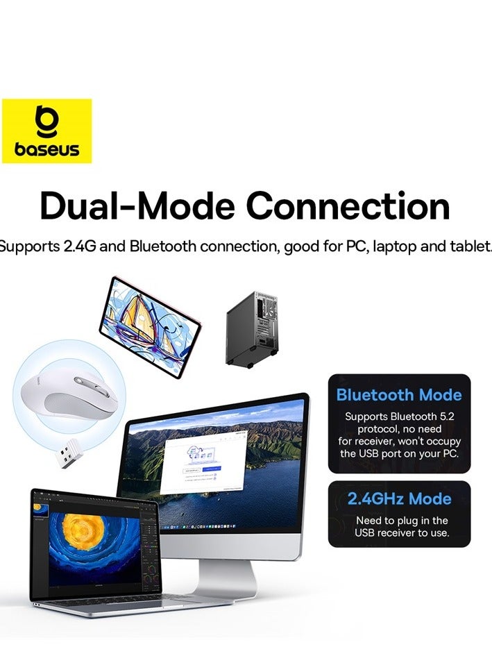 Baseus Wireless Bluetooth Mouse, Ergonomic Mouse Bluetooth 5.2 & USB 2.4G, Ultra-fast Scrolling, 5 Adjustable DPI Precise Smooth Tracking, Silent Cordless Mouse for PC/Laptop/Tablet/Computer/Smart TV White  - Image 2