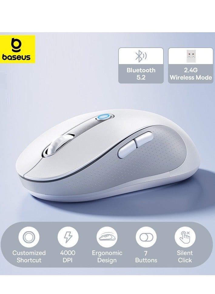Baseus Wireless Bluetooth Mouse, Ergonomic Mouse Bluetooth 5.2 & USB 2.4G, Ultra-fast Scrolling, 5 Adjustable DPI Precise Smooth Tracking, Silent Cordless Mouse for PC/Laptop/Tablet/Computer/Smart TV White  - Image 1