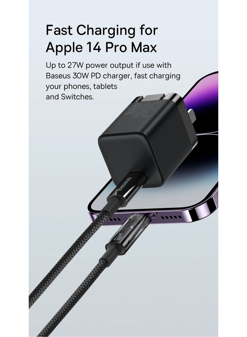 USB-C To Lightning Cable (1m), 20W Transparent Data Cable PD Charger Auto Power Off, Nylon Braided iPhone Cable With High-Speed Data Transfer For iPhone 14 13 12 11 Pro Max, XS X 8 7 6, iPad Blue