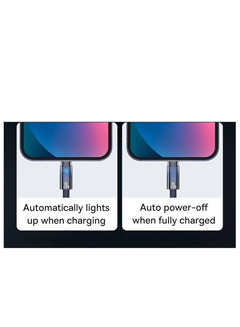USB-C To Lightning Cable (1m), 20W Transparent Data Cable PD Charger Auto Power Off, Nylon Braided iPhone Cable With High-Speed Data Transfer For iPhone 14 13 12 11 Pro Max, XS X 8 7 6, iPad Blue