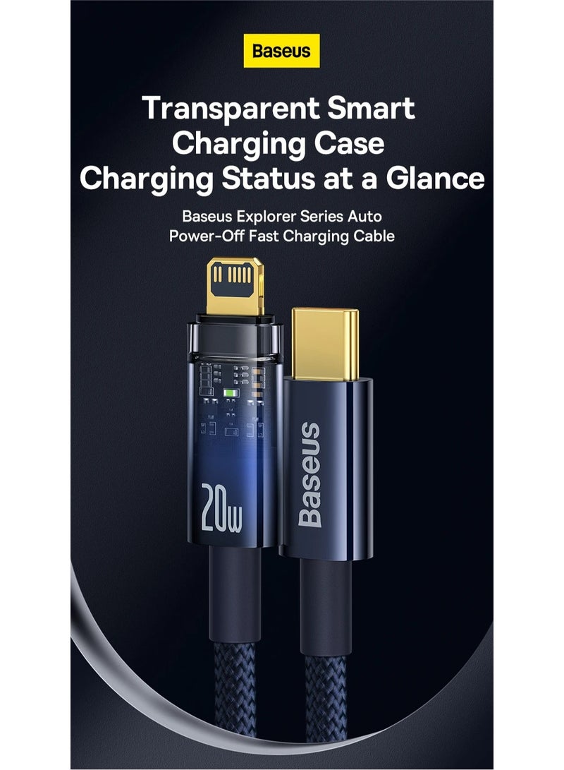 Baseus USB-C To Lightning Cable (1m), 20W Transparent Data Cable PD Charger Auto Power Off, Nylon Braided iPhone Cable With High-Speed Data Transfer For iPhone 14 13 12 11 Pro Max, XS X 8 7 6, iPad Blue  - Image 2