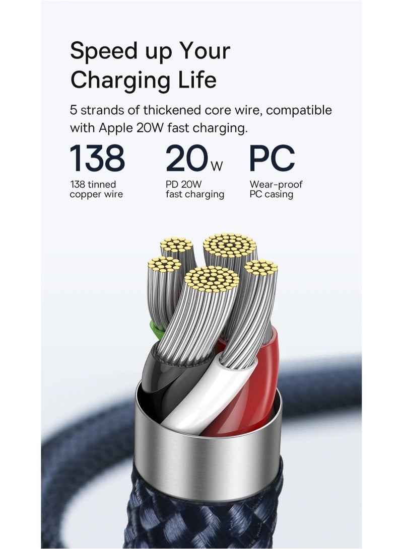 USB-C To Lightning Cable (1m), 20W Transparent Data Cable PD Charger Auto Power Off, Nylon Braided iPhone Cable With High-Speed Data Transfer For iPhone 14 13 12 11 Pro Max, XS X 8 7 6, iPad Blue