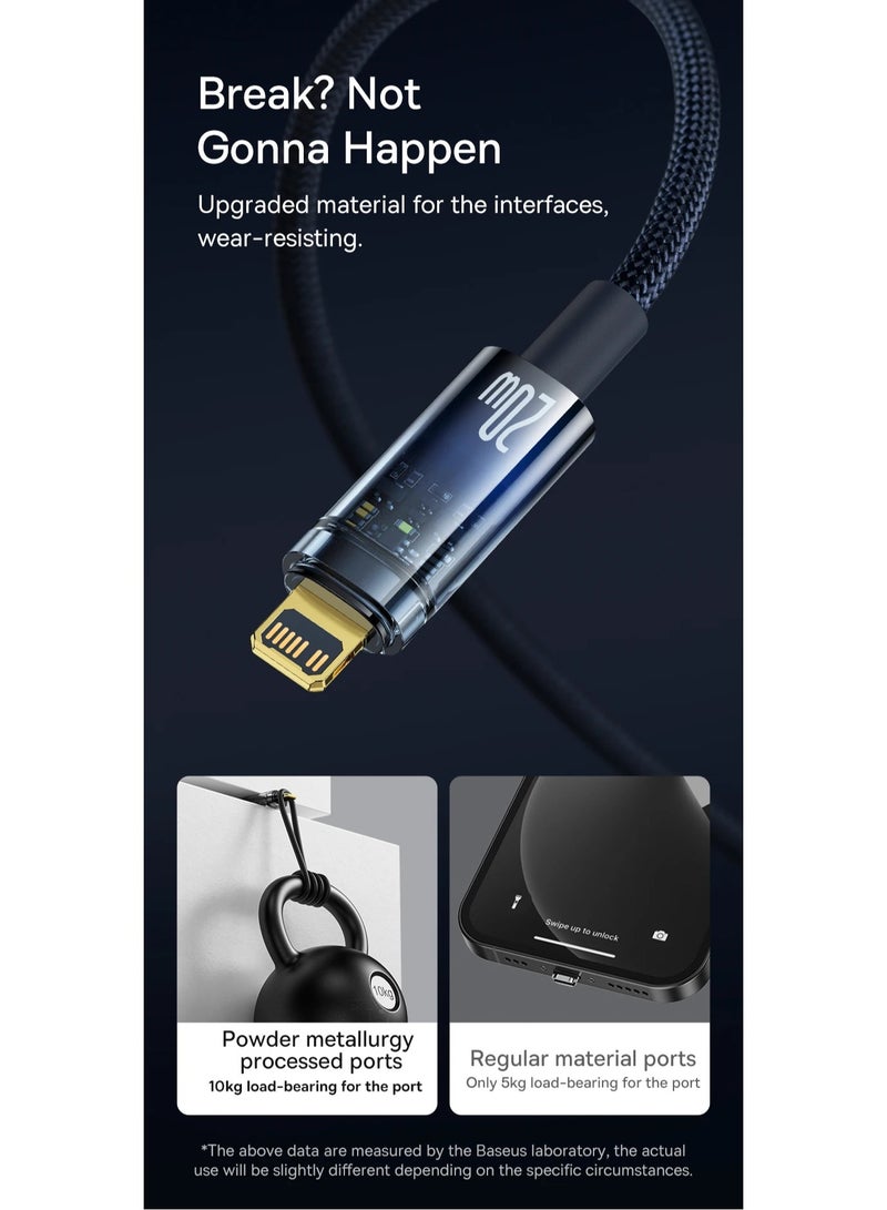 USB-C To Lightning Cable (1m), 20W Transparent Data Cable PD Charger Auto Power Off, Nylon Braided iPhone Cable With High-Speed Data Transfer For iPhone 14 13 12 11 Pro Max, XS X 8 7 6, iPad Blue