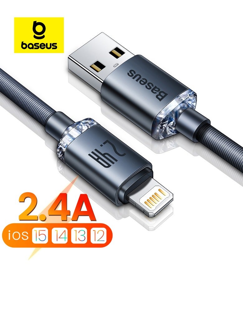 Baseus iPhone Cable (1.2m) Nylon braided Lightning Cable iPhone Charger Cable USB A to Lightning Cable Fast Charging for iPhone 14/14 Pro/14 Plus/14 Pro Max, iPhone 13-8 All Series Black - Image 1