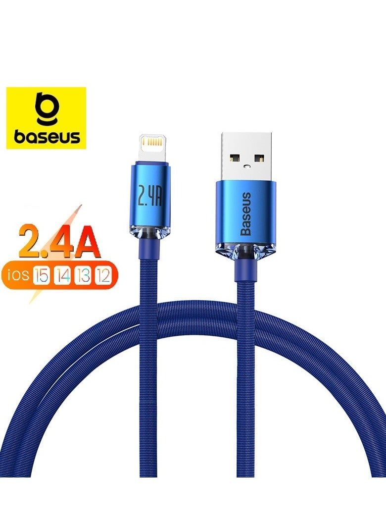 Baseus iPhone Cable (1.2m) Nylon braided Lightning Cable iPhone Charger Cable USB A to Lightning Cable Fast Charging for iPhone 14/14 Pro/14 Plus/14 Pro Max, iPhone 13-8 All Series Blue - Image 1