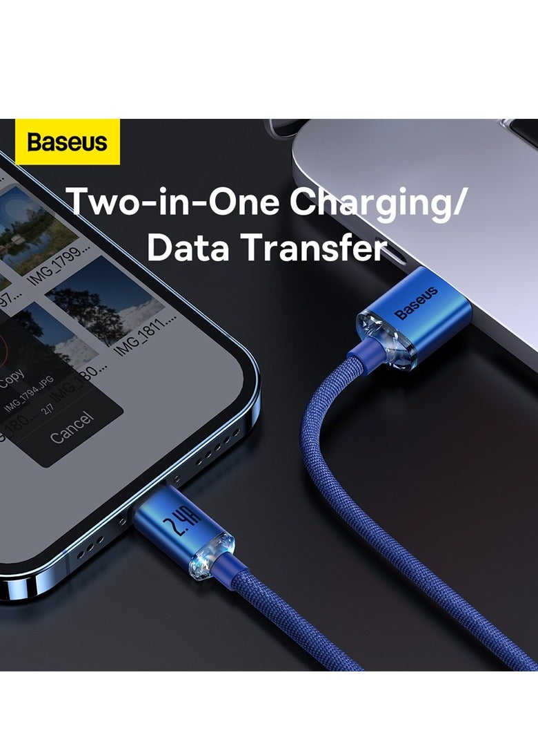 Baseus iPhone Cable (1.2m) Nylon braided Lightning Cable iPhone Charger Cable USB A to Lightning Cable Fast Charging for iPhone 14/14 Pro/14 Plus/14 Pro Max, iPhone 13-8 All Series Blue - Image 3