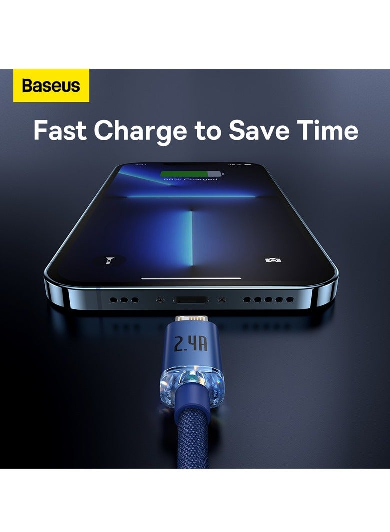 Baseus iPhone Cable (1.2m) Nylon braided Lightning Cable iPhone Charger Cable USB A to Lightning Cable Fast Charging for iPhone 14/14 Pro/14 Plus/14 Pro Max, iPhone 13-8 All Series Blue - Image 2