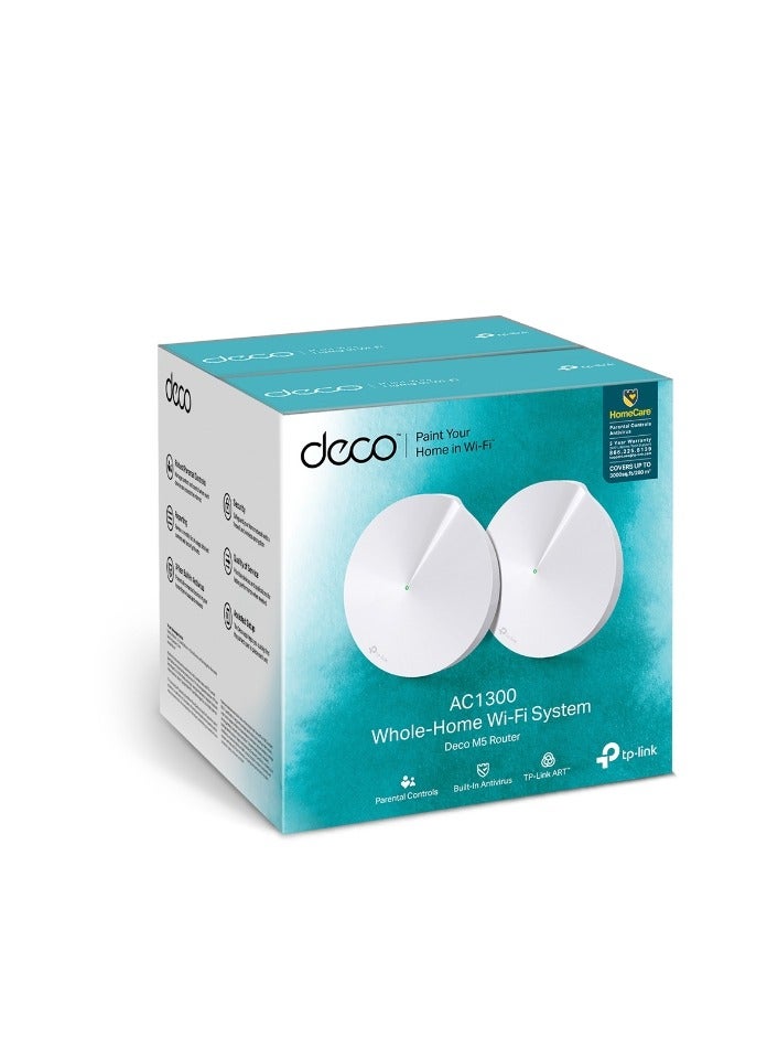 تي بي لينك - جهاز توجيه Deco Mesh WiFi (Deco M5) – جهاز توجيه لاسلكي ثنائي النطاق Gigabit، عبوتان - Image 1
