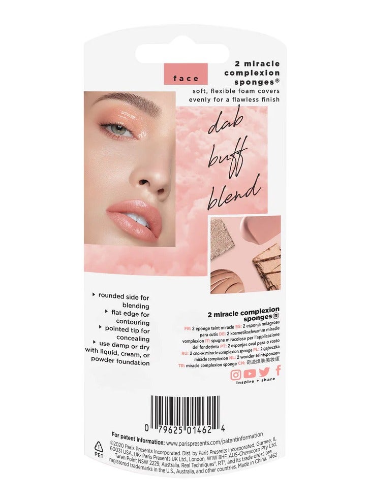 REAL TECHNIQUES - 2 Miracle Complexion Sponges Makeup Blending Sponge For Foundation, Offers Light To Medium Coverage Natural, Dewy Makeup, Latex-Free Foam Orange - Image 1