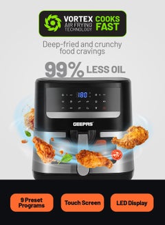 GEEPAS Double Heating Digital Air Fryer 7.5 L | Vortex Frying Technology | Digital Display 1-60 min Timer | 9 Preset Programs, Fries Chicken & more | 2 Years Warranty 7.5 L 2150 W GAF37543 Black/Silver  - Image 2