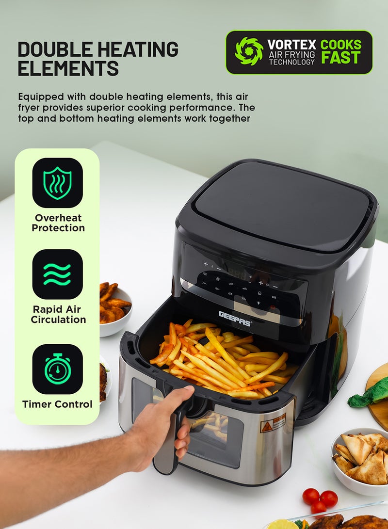 GEEPAS - Double Heating Digital Air Fryer 9.2 L Vortex Frying Technology | Digital Display 1-60 Min Timer| 9 Preset Programs For Fries, Steak, Chicken & more | 2 Years Warranty 9.2 L 2150 W GAF37544 Black/Silver - Image 1