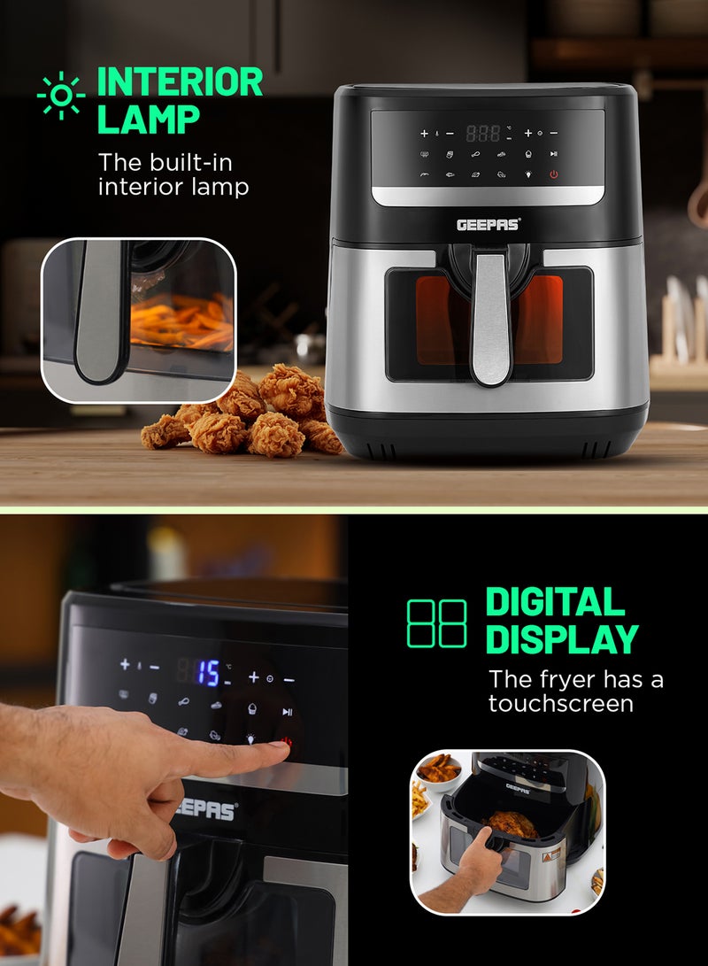 GEEPAS - Double Heating Digital Air Fryer 9.2 L Vortex Frying Technology | Digital Display 1-60 Min Timer| 9 Preset Programs For Fries, Steak, Chicken & more | 2 Years Warranty 9.2 L 2150 W GAF37544 Black/Silver - Image 1