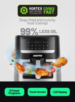 GEEPAS Double Heating Digital Air Fryer 9.2 L Vortex Frying Technology | Digital Display 1-60 Min Timer| 9 Preset Programs For Fries, Steak, Chicken & more | 2 Years Warranty 9.2 L 2150 W GAF37544 Black/Silver  - Image 2