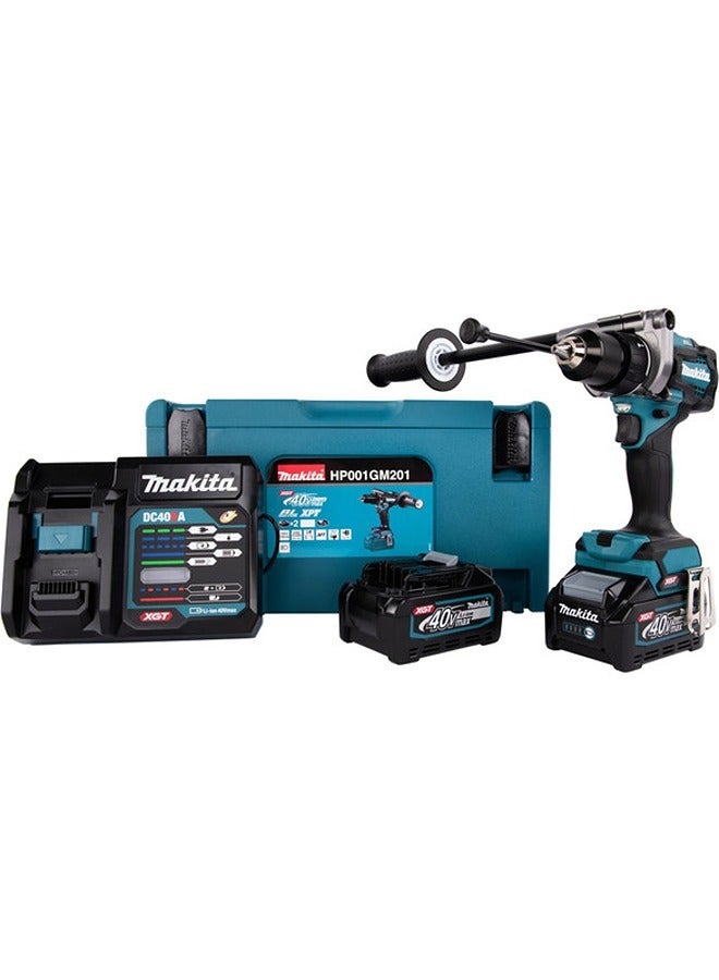 ماكيتا Hp001Gm2 Cordless Percussion Driver Drill 13Mm 40V 2Batteries & Charger Xpt Bl Motor Blue  - Image 2