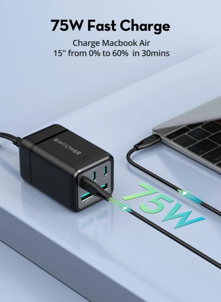 راف باور شاحن السفر RP-PC1045 PD GaN 75W بخمسة منافذ  - Image 5