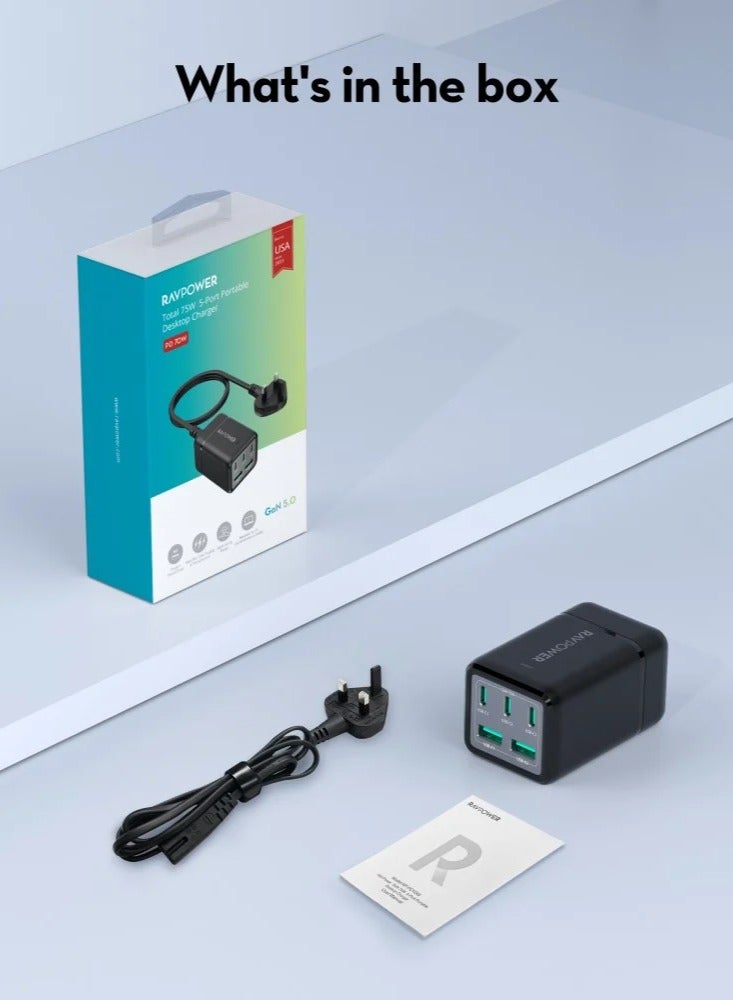 راف باور شاحن السفر RP-PC1045 PD GaN 75W بخمسة منافذ  - Image 4
