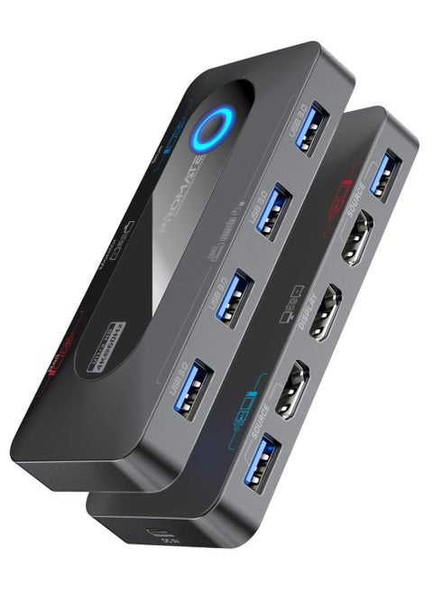 محدد مفتاح KVM مع موزع USB، أربعة منافذ إخراج USB-A 3.0 بسرعة 5 جيجابت في الثانية يتم تحويلها إلى المدخل المحدد، مدخلين HDMI بدقة 4K، مخرج HDMI، زر تبديل الإدخال، كابلات متضمنة | MediaSwitch-KVM