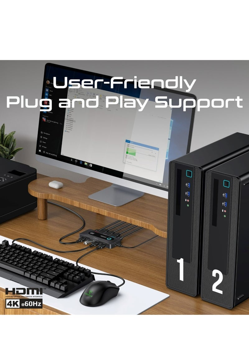 بروميت محدد مفتاح KVM مع موزع USB، أربعة منافذ إخراج USB-A 3.0 بسرعة 5 جيجابت في الثانية يتم تحويلها إلى المدخل المحدد، مدخلين HDMI بدقة 4K، مخرج HDMI، زر تبديل الإدخال، كابلات متضمنة | MediaSwitch-KVM  - Image 5