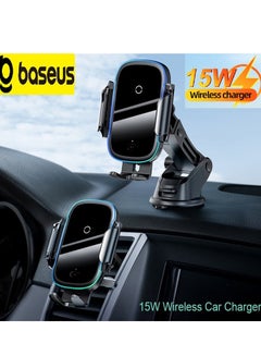 بيسوس شاحن سيارة لاسلكي، شاحن سيارة سريع الشحن بقدرة 15 وات، حامل هاتف مناسب لهاتف iPhone 15 14 13 12 11 Pro Max Xs، Huawei P30/P30 Pro (لا يدعم أجهزة Samsung)  - Image 1