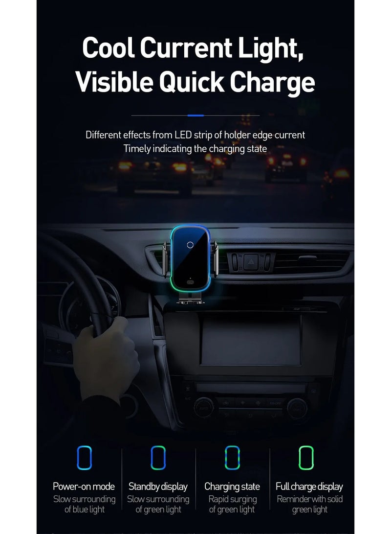Baseus Wireless Car Charger, 15W Fast Charging Auto Clamping Car Charger Phone Mount Phone Holder fit for iPhone 15 14 13 12 11 Pro Max Xs, Huawei P30/P30 Pro (Not Support Samsung Devices) Black - Image 5