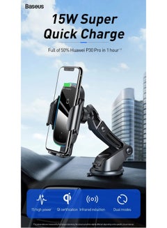 بيسوس شاحن سيارة لاسلكي، شاحن سيارة سريع الشحن بقدرة 15 وات، حامل هاتف مناسب لهاتف iPhone 15 14 13 12 11 Pro Max Xs، Huawei P30/P30 Pro (لا يدعم أجهزة Samsung)  - Image 2