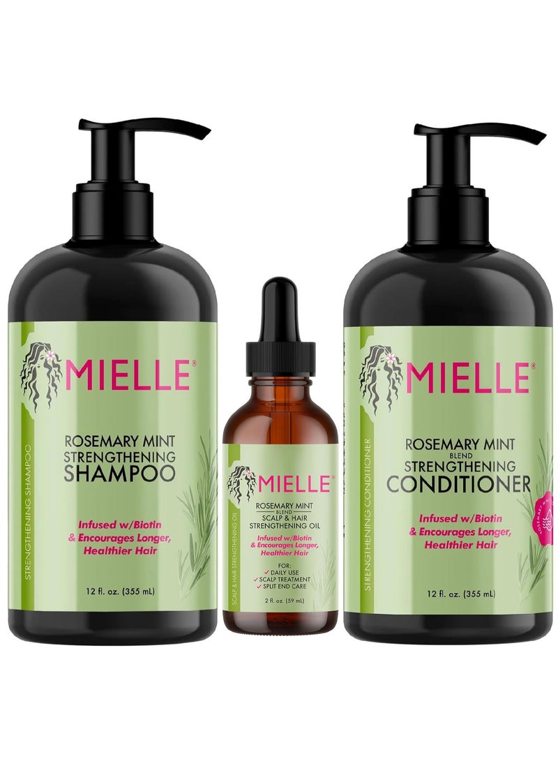 MIELLE Rosemary Mint - Biotin Infused - Encourages Growth Hair Products for Stronger and Healthier Hair - Scalp & Hair Oil - Shampoo & New Conditioner Styling Bundle Set 3 PCS L*W*H= 15*6*16cm  - Image 1