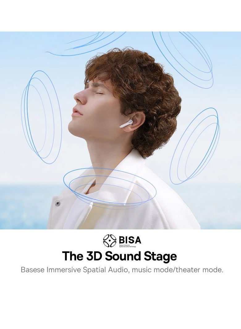 Baseus - Wireless Earbuds, 30H Playback Bluetooth V5.3 TWS Earbuds With 4 ENC Mics, Call Noise Reduction Headset Pro Low Latency Earbuds 30H Playtime Fast Charge Ear Buds Compatible for Android And iOS White - Image 1