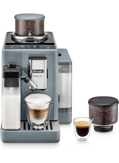 Rivelia Fully Automatic Coffee Machine with LatteCrema Hot, Automatic Milk Frother, Compact Size Bean to Cup Coffee Machine, 16 Recipes, Full Touch Colored Display 1.4 L 1450 W EXAM440.55.G Pebble Grey