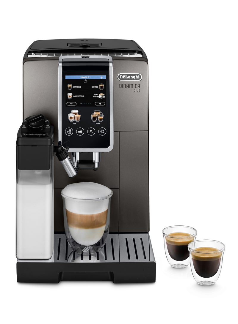 De'Longhi - Coffee Machine DINAMICA PLUS Fully Automatic Bean to Cup Coffee Machine, 24+ Functions, Ideal for Espresso, Americano, Cappuccino, Latte, Macchiato & Many More Coffee Recipes, 1.8 L 1450 W ECAM380.95.TB Titanium/Black - Image 1