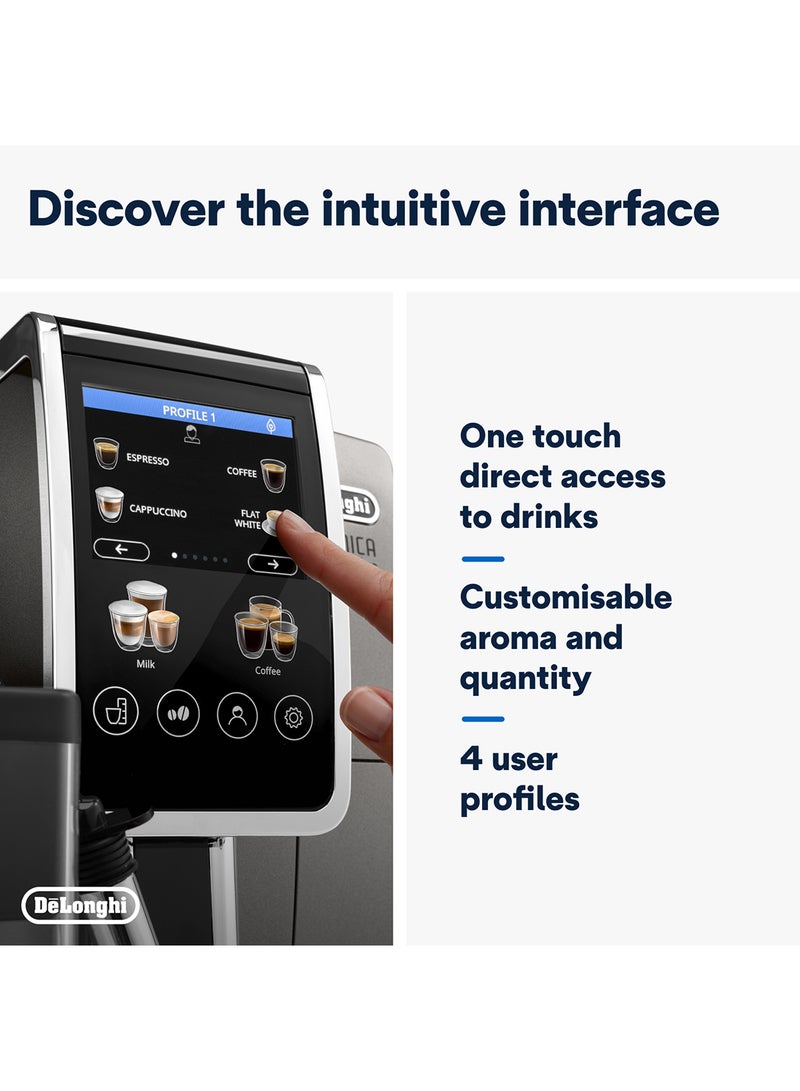 De'Longhi - Coffee Machine DINAMICA PLUS Fully Automatic Bean to Cup Coffee Machine, 24+ Functions, Ideal for Espresso, Americano, Cappuccino, Latte, Macchiato & Many More Coffee Recipes, 1.8 L 1450 W ECAM380.95.TB Titanium/Black - Image 1