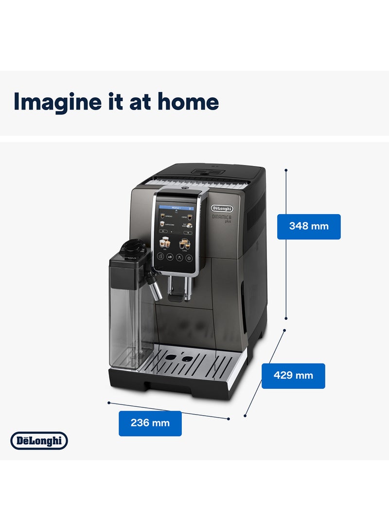 De'Longhi - Coffee Machine DINAMICA PLUS Fully Automatic Bean to Cup Coffee Machine, 24+ Functions, Ideal for Espresso, Americano, Cappuccino, Latte, Macchiato & Many More Coffee Recipes, 1.8 L 1450 W ECAM380.95.TB Titanium/Black - Image 1