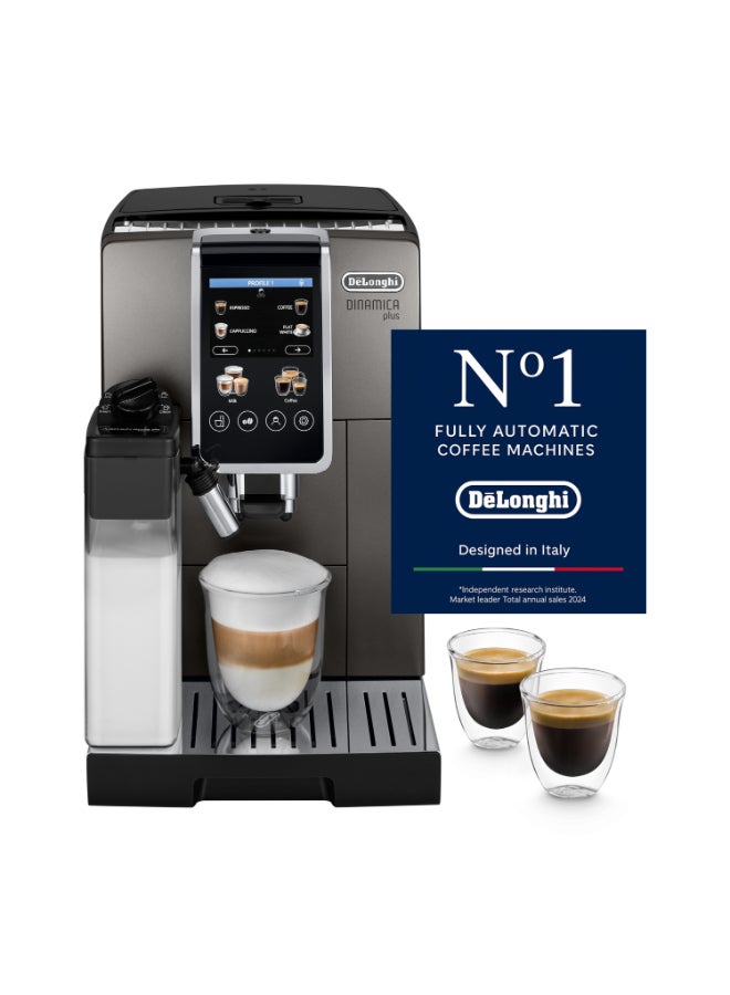 De'Longhi Coffee Machine DINAMICA PLUS Fully Automatic Bean to Cup Coffee Machine, 24+ Functions, Ideal for Espresso, Americano, Cappuccino, Latte, Macchiato & Many More Coffee Recipes, 1.8 L 1450 W ECAM380.95.TB Titanium/Black - Image 1