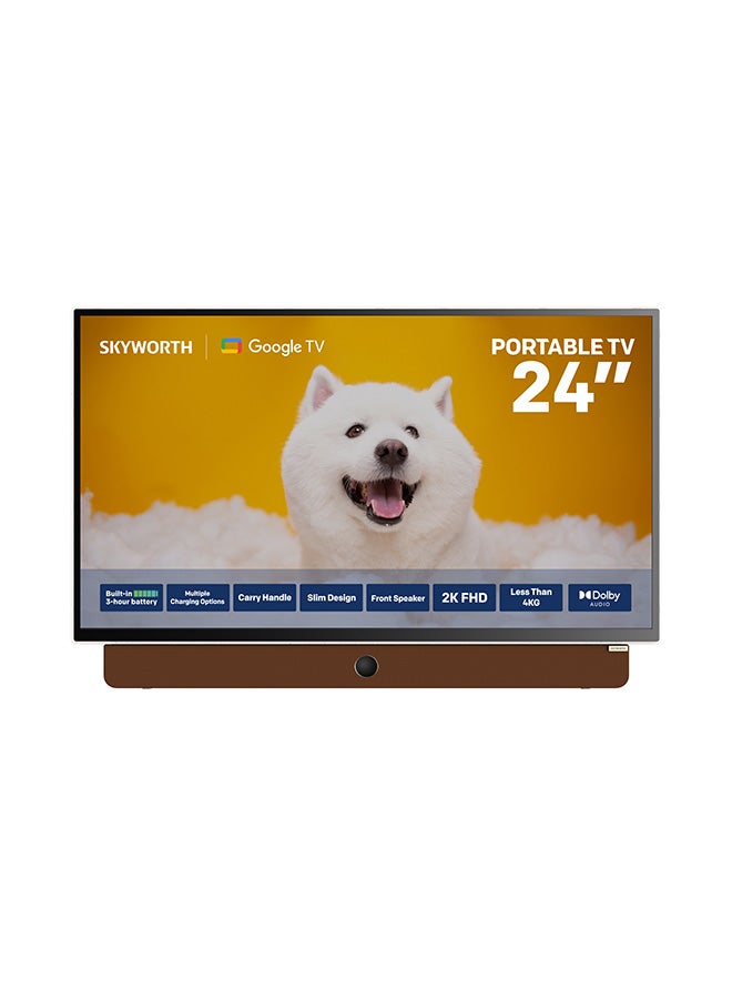سكاي ورث تلفزيون تخييم ذكي عالي الدقة مقاس 24 بوصة، مزود بمنفذ HDMI وUSB وتردد 60 هرتز، وببطارية مدمجة تدوم حتى 3 ساعات (Google TV)، ضمان سنتين، 24LP60G أبيض - Image 1
