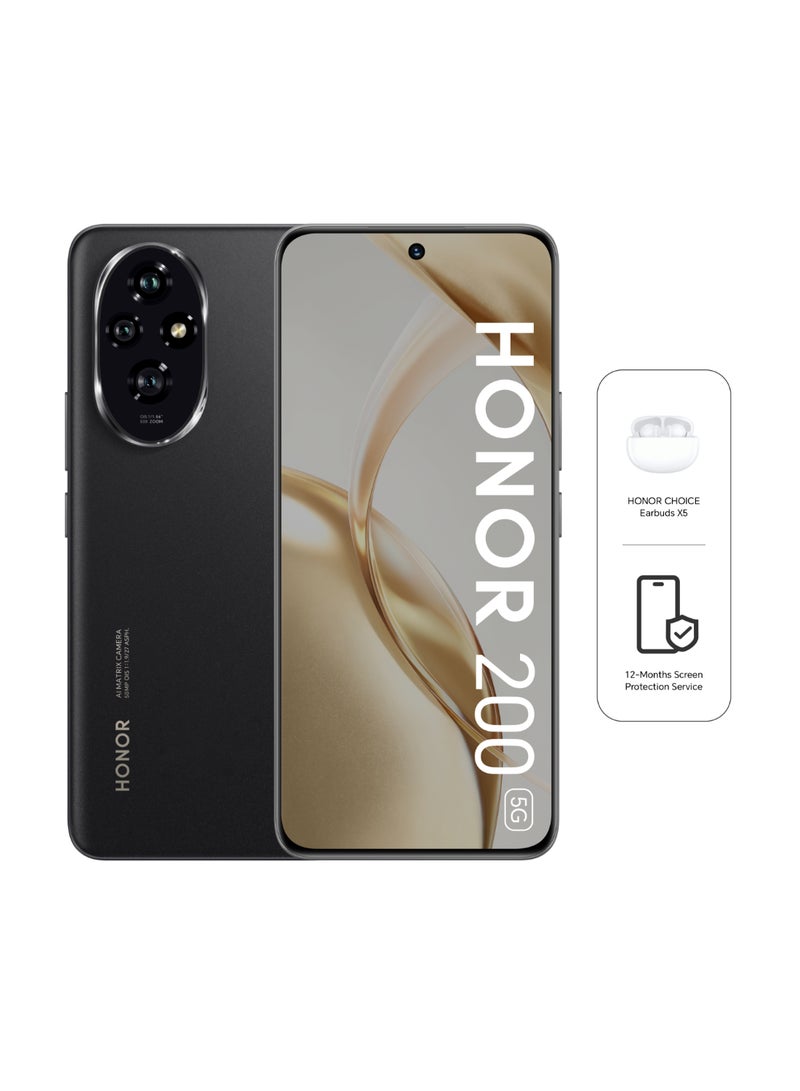 Honor - 200 5G Dual SIM Black 12GB RAM + 256 GB With Free X5 TWS Earbuds- Middle East Version - Image 1